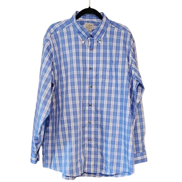 L.L. Bean Plaid Button-down Shirt, Traditional Fit Light Blue Long Sleeved Sz XL - Picture 4 of 12